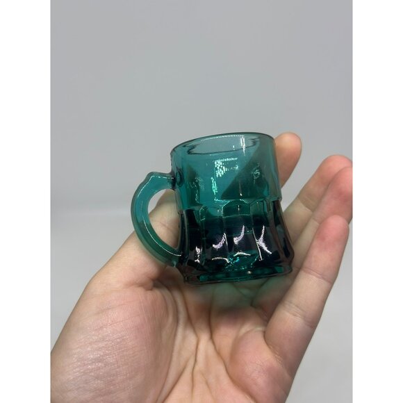 VTG Federal Glass Teal Blue Mini Mug – 2" Shot Glass / Toothpick Holder Stein - Picture 4 of 7